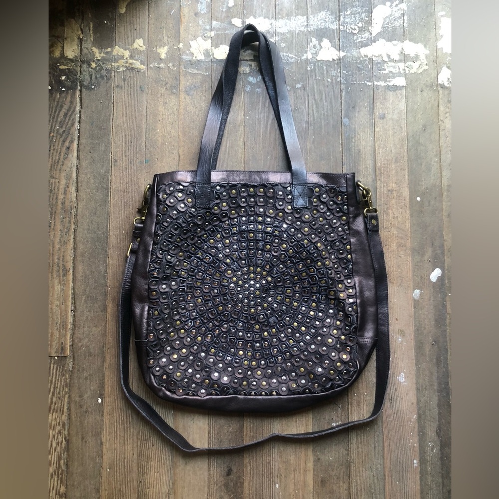 Bohemian studded leather tote
